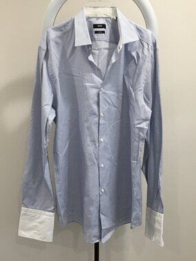 HUGO BOSS Slim Fit Blue White French Cuff Long Sleeve Button Shirt